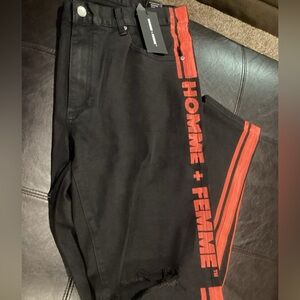Homme Femme black and red striped jeans size 40 waist and 32 inch inseam